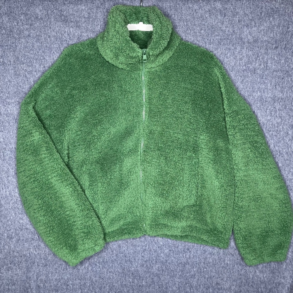 American Eagle This Feels Seriously Huggable Sherpa Jacket Green XS/SFull Zip